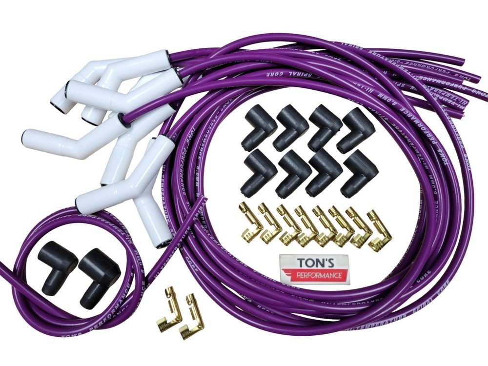 Purple 135* Ceramic 8mm Spark Plug Wire Kit High Temperature Silicone v8 Points