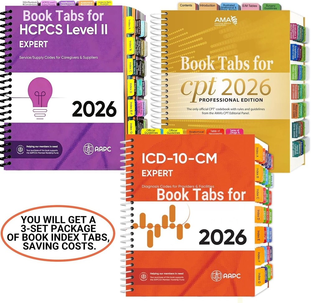 Index Tabs for AMA CPT Book, ICD-10 Code, HCPCS Level II, 3-Set Bundle 2026