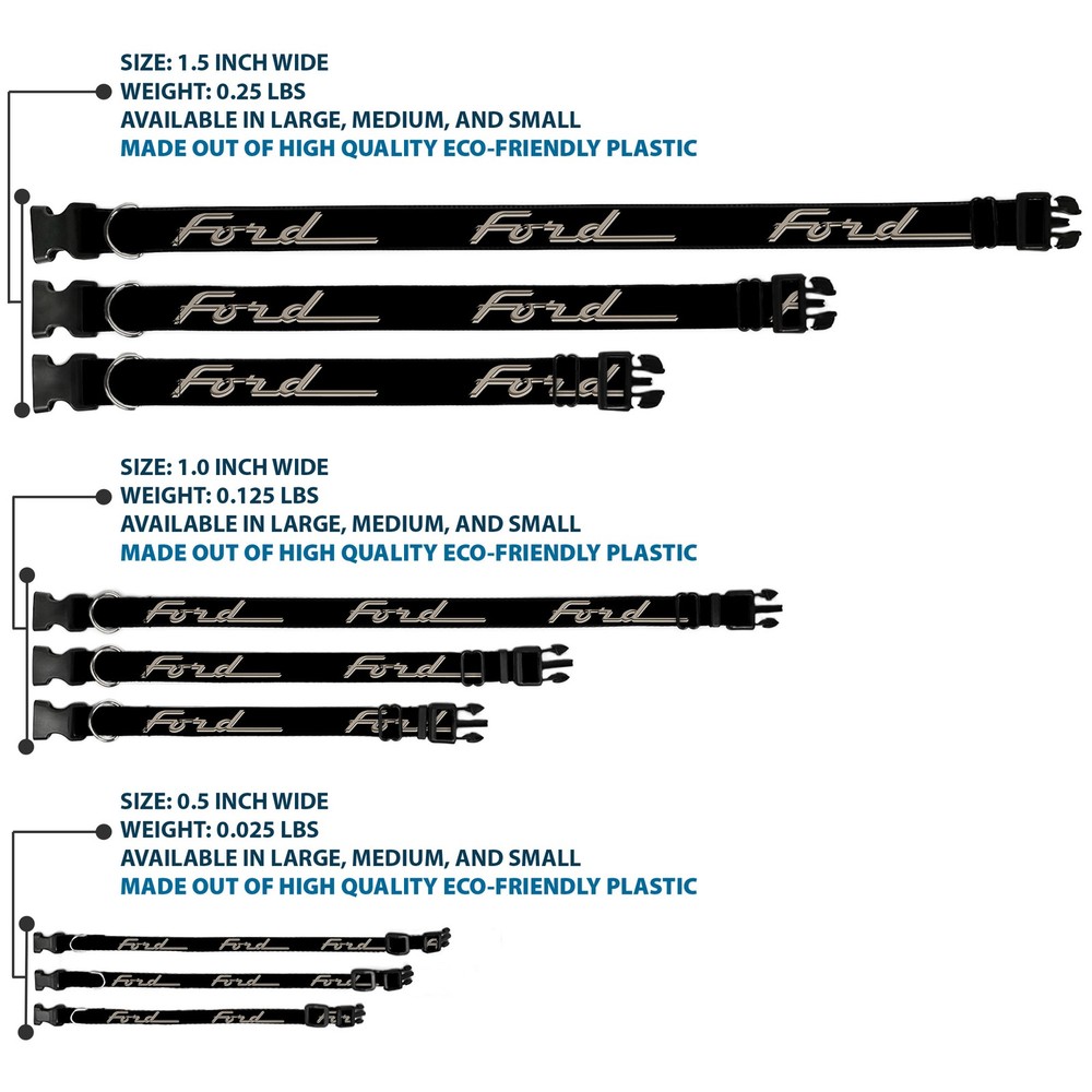 Plastic Clip Collar FORD F-100 Script Black/Tan-Gray Large 15-24"