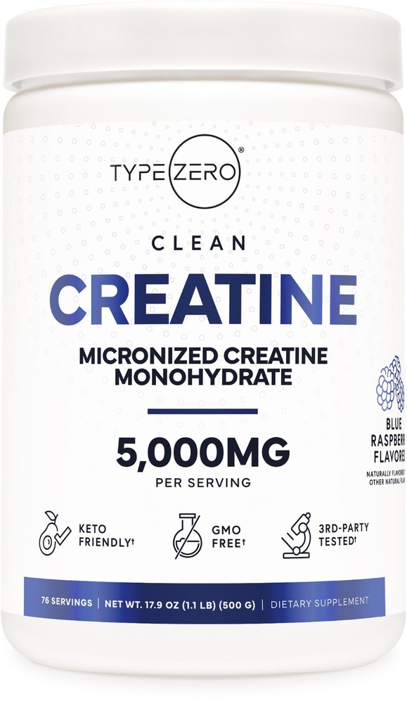 TypeZero Creatine Monohydrate Powder 500 Grams, Blue Raspberry Flavor