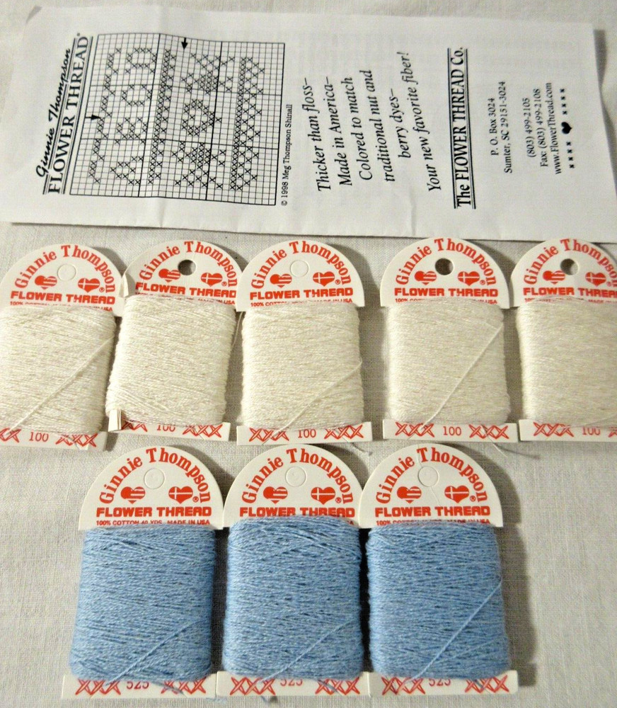 Ginnie Thompson FLOWER THREAD-8 - 40 Yd Skeins  Blue/Ecru & HTF Conversion Chart