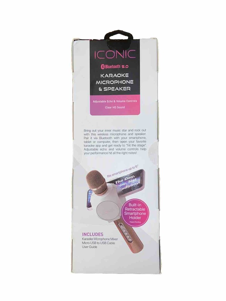 Iconic Karaoke Microphone Wireless Bluetooth NIB Phone Holder Adjustable