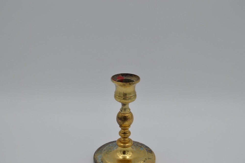 Vintage Brass Tarnished Worn Candlestick Holder