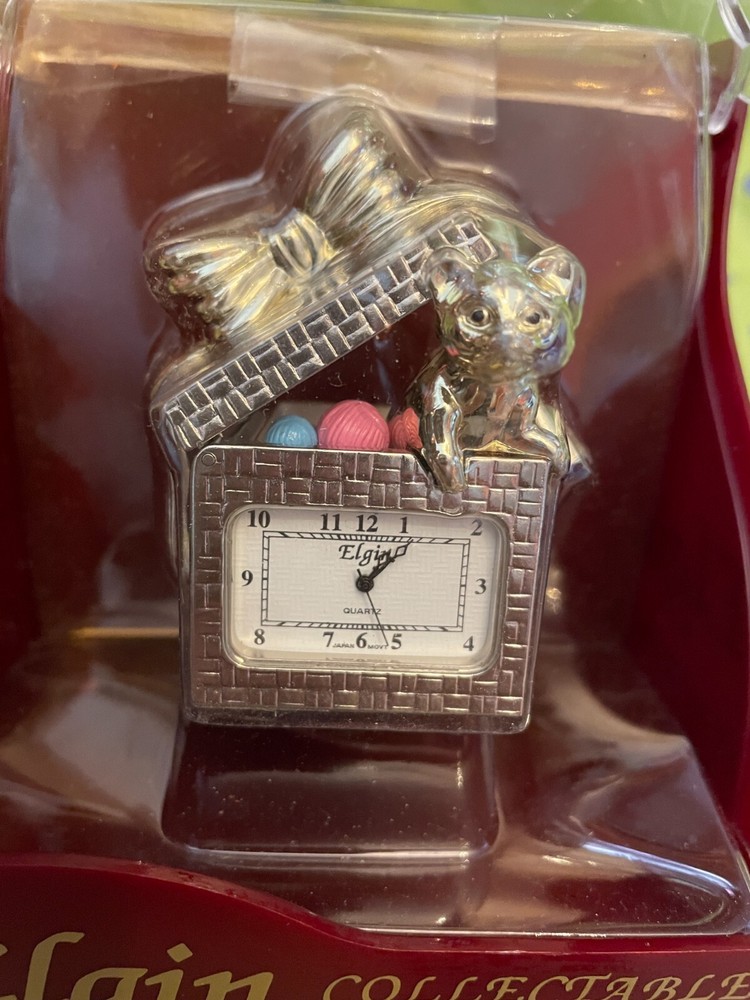 Elgin Cat Kitten Kitty Present Gift Box Mini Clock Brand New In Box!