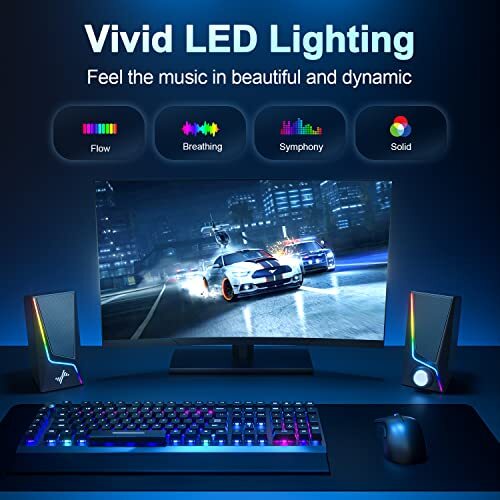 NYLAVEE COMPUTER SPEAKERS PC 6 LIGHTING MODES USB POWERED SK400 - BLACK