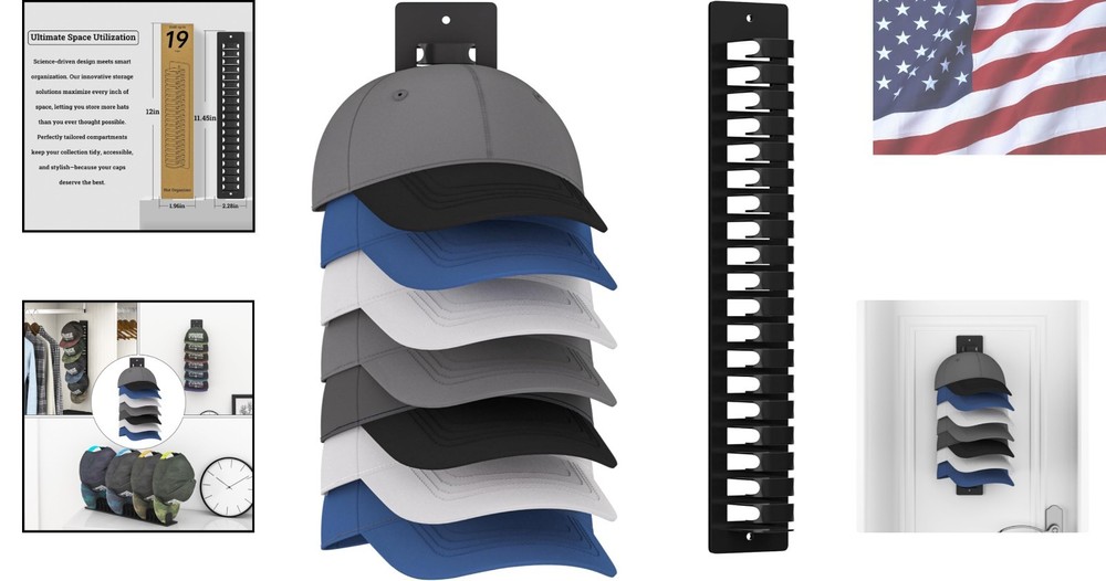 Versatile Hat Organizer: Wall-Mounted, Holds 19 Caps with 2 Installation Types