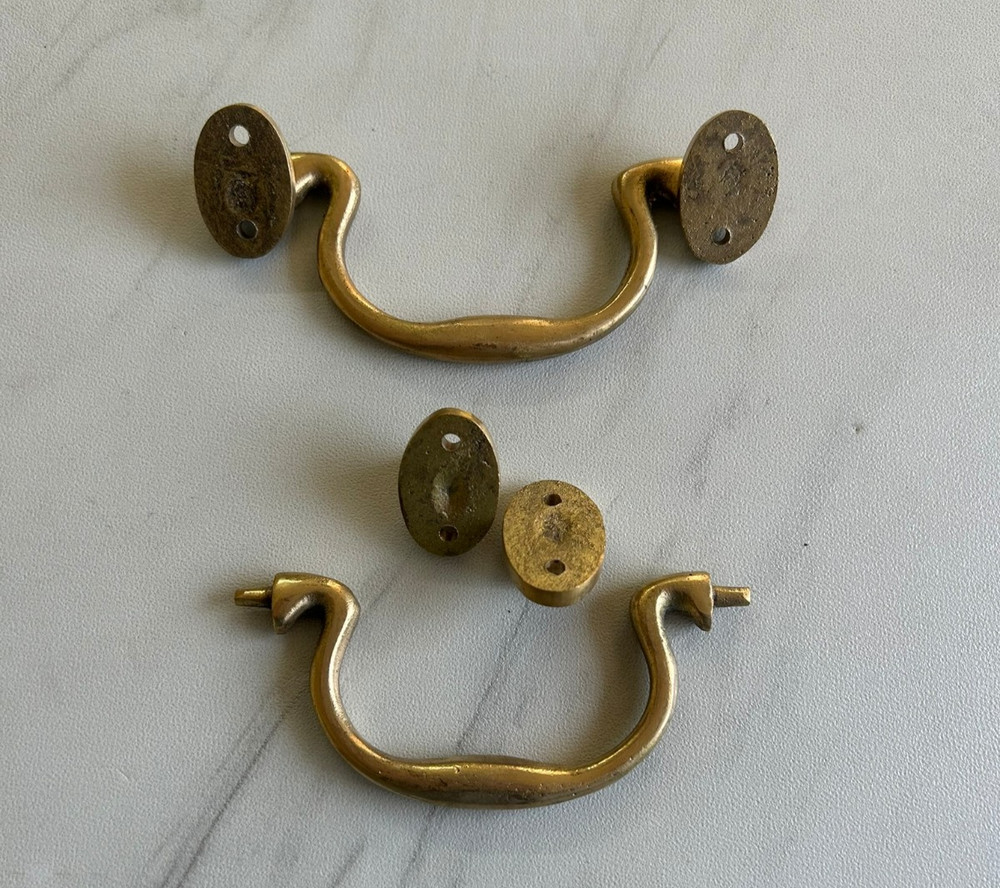 Vtg Victorian Style Brass Cabinet Drawer Door Drop Loop Handle Knob Pull 2pcs