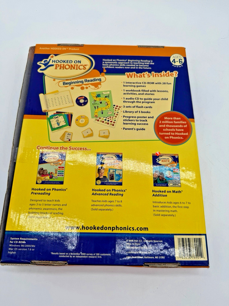 Hooked On Phonics Beginning Reading Ages 4-6 Pre K to KProgram Set CD Workbook