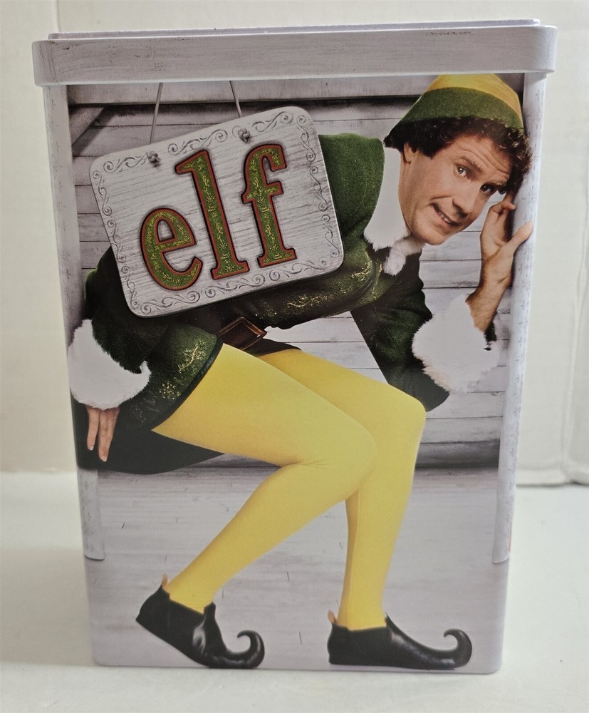 2003 ELF Will Ferrell Christmas Metal Tin EMPTY Lidded Storage Box