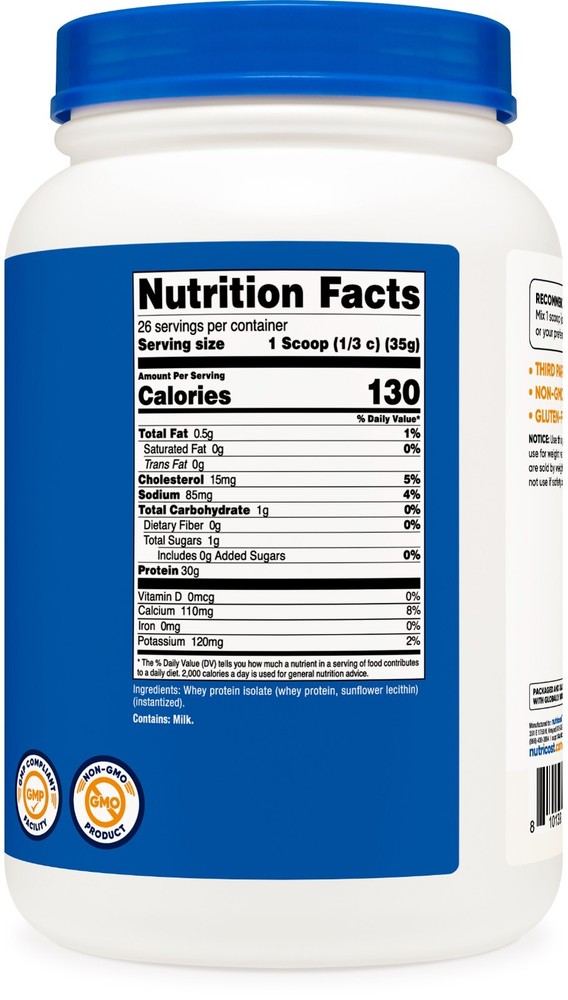 Nutricost Whey Protein Isolate (Unflavored) 2LBS - Protein Powder