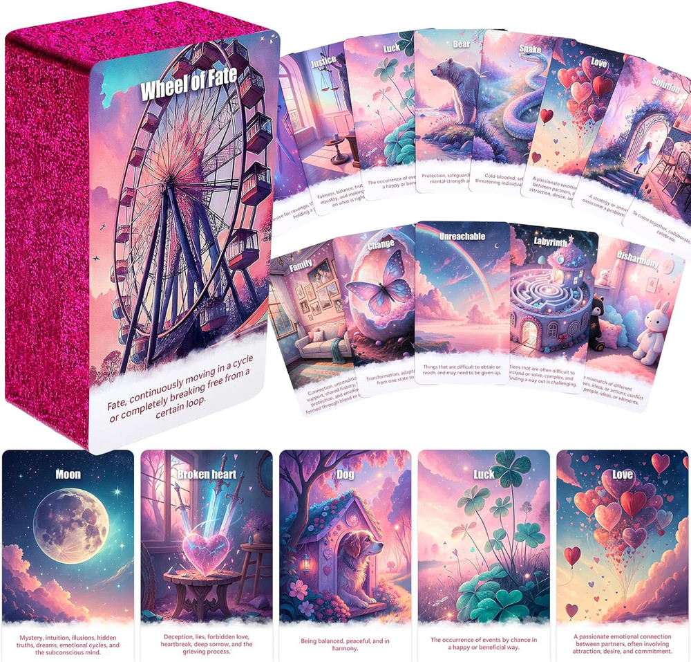 Pink Tarot Oracle Lenormand Cards for Beginner Unique Trinity Divination Deck wi