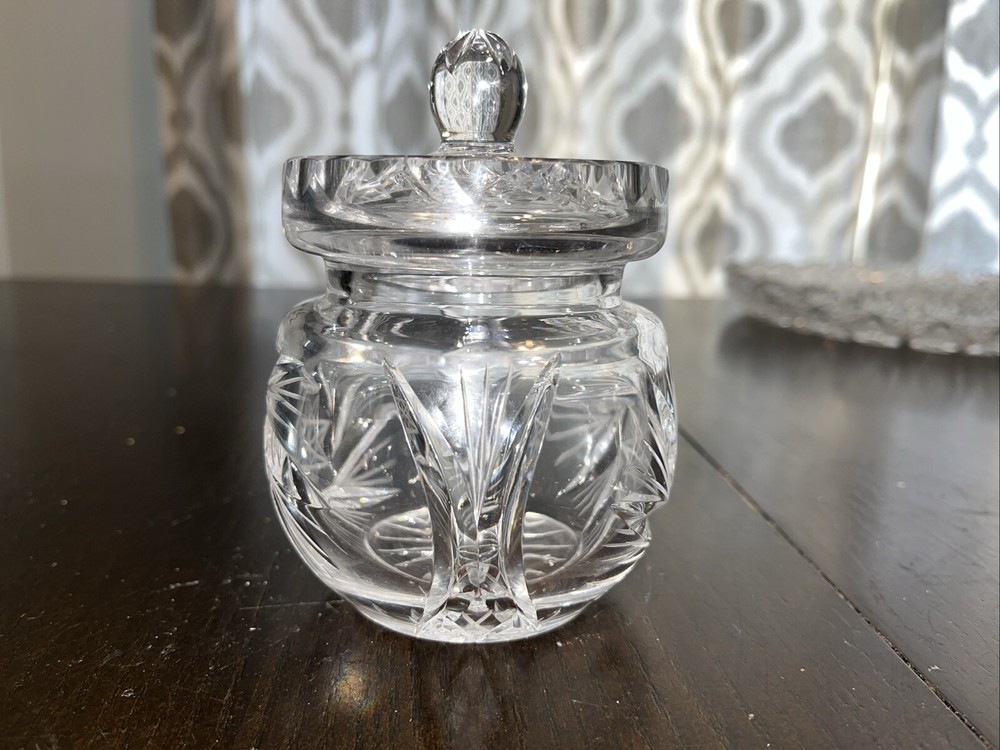 Glass Pinwheel Pattern Jam Honey Sugar Jar W/ Lid