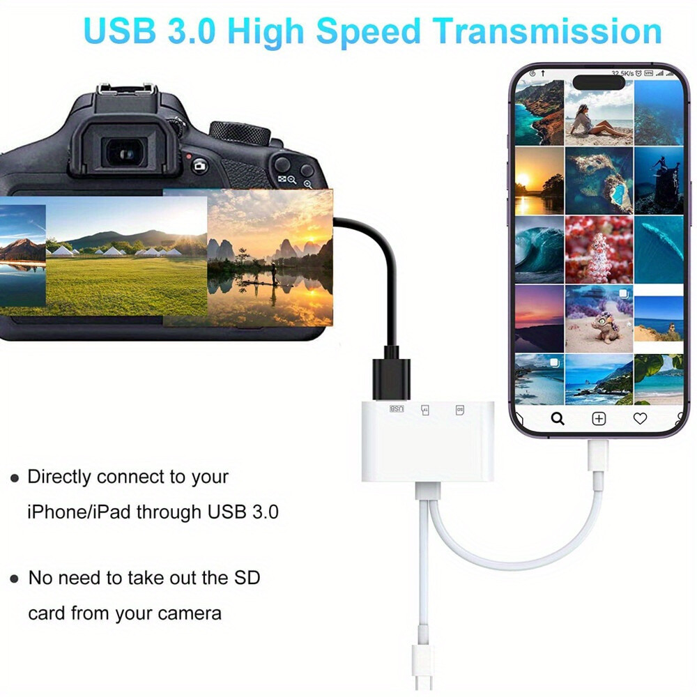 4 in 1 Memory Card Reader USB 3.0 OTG Adapter SD Card Reader For iPhone/iPad