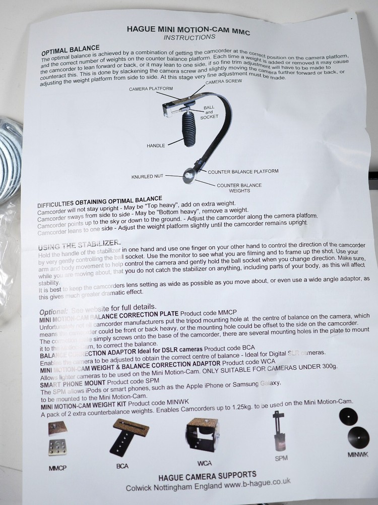 Hague camera Stabilizer Mini Motion-Cam MMC