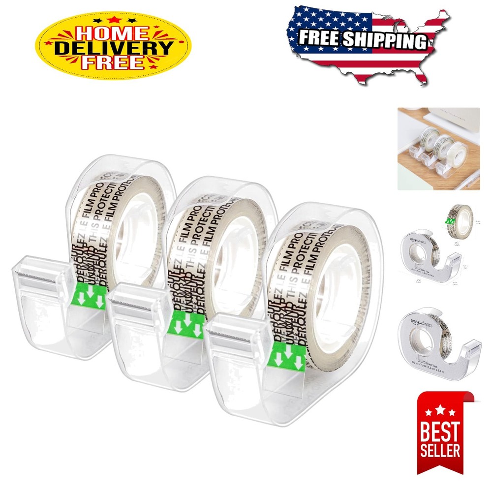 Translucent Double-Sided Permanent Tape with Dispenser, 1/2 x 252 Inches, 3-Pack