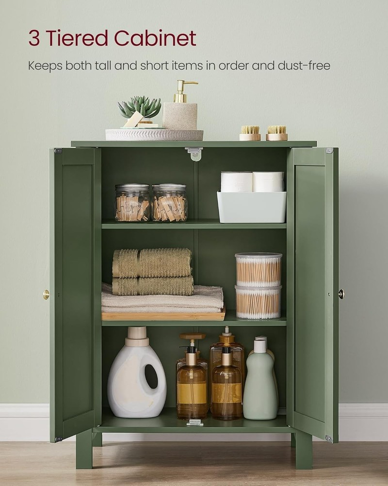 Robust Forest Green Storage Unit – 3 Compartment Cabinet with Adjustable Shelves