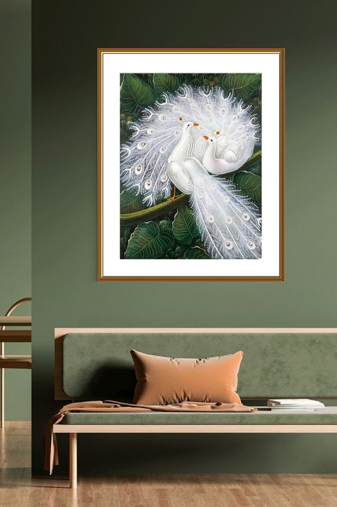 Bead embroidery kit needlepoint DIY Beadwork stitching Two white peacock Beading