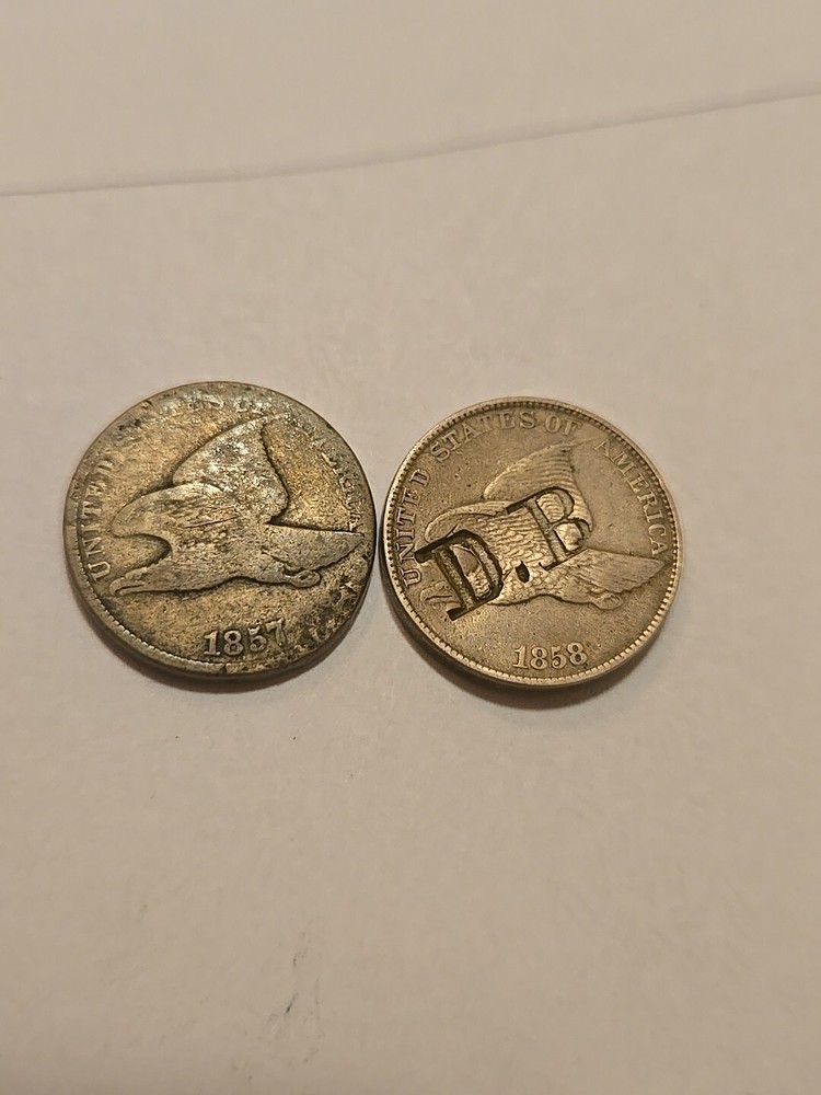 1857 and 1858 flying eagle cents With D.B