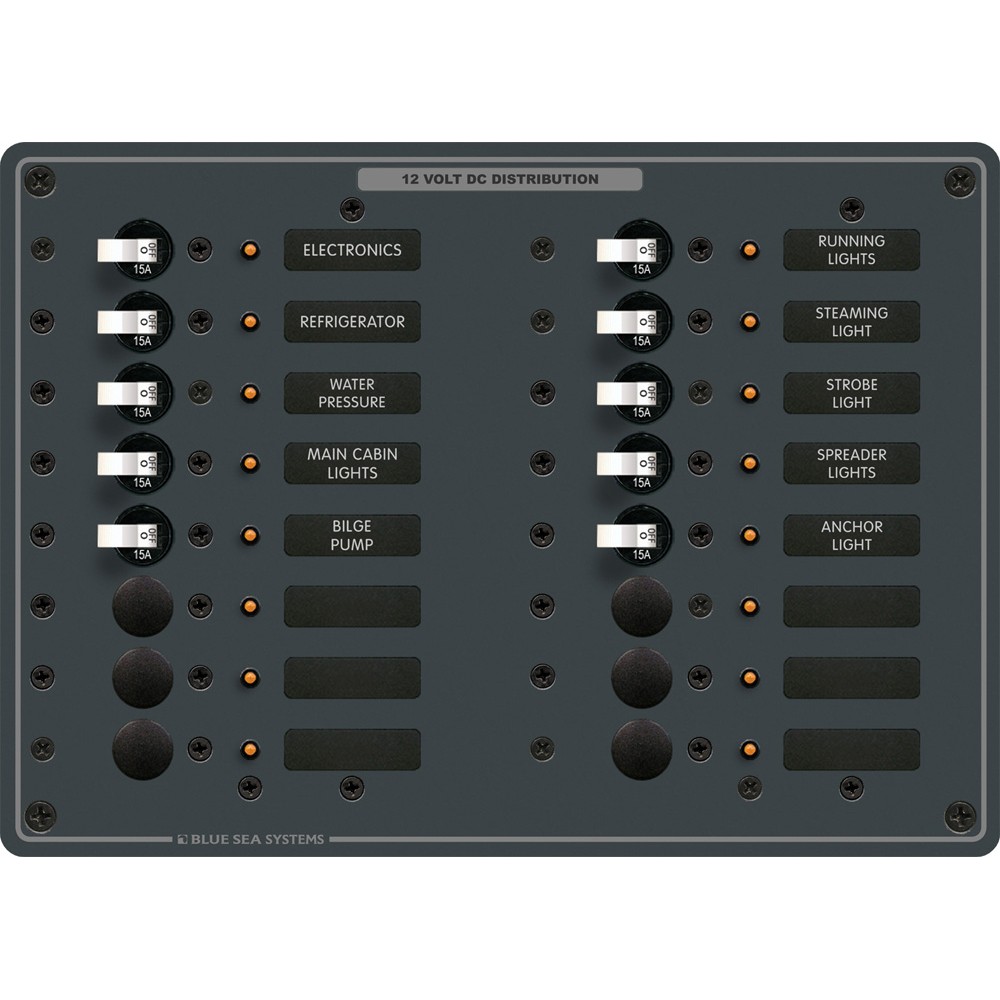 Blue Sea Systems 8377 DC Panel, 16 Position, 12/24V