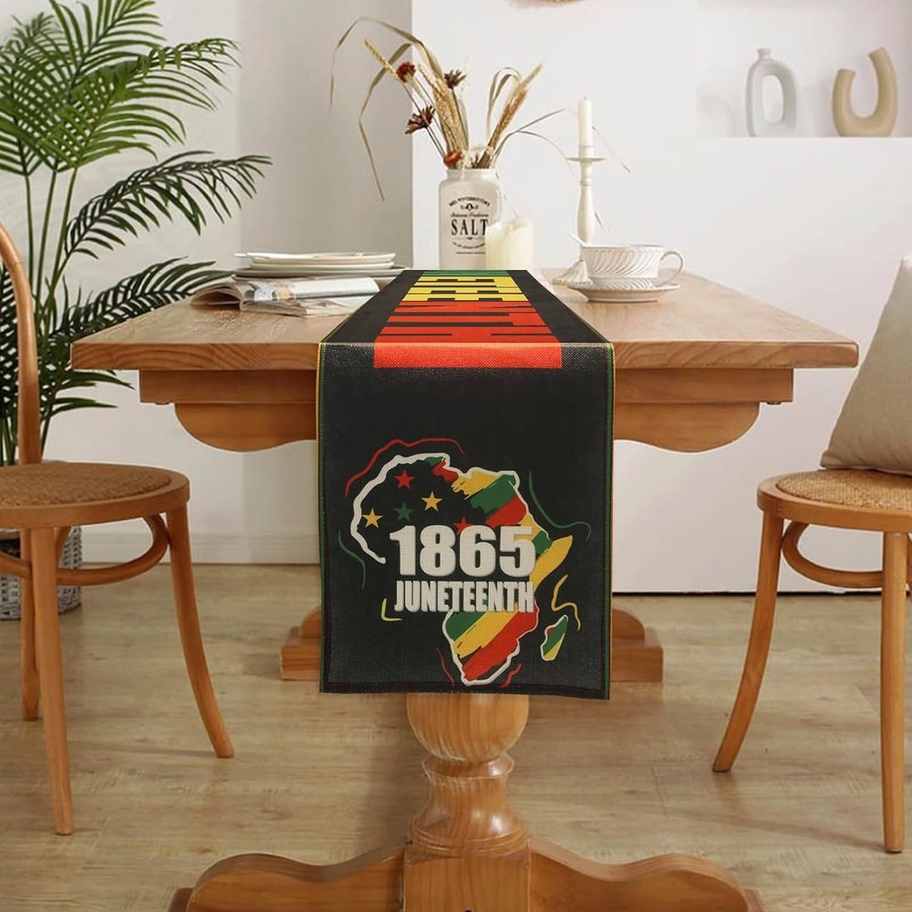 1865 Juneteenth Day Linen Table Runner Kitchen Dining Table Decor, African Ameri