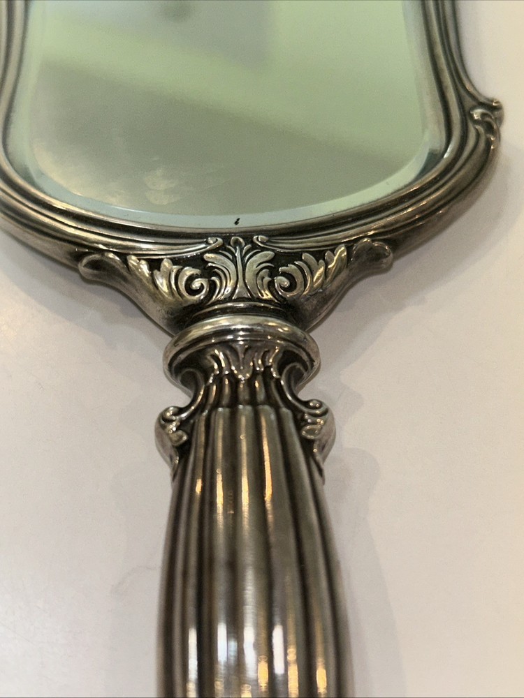 Sterling Silver Hand Mirror Webster Engine Turned Engraved WOW