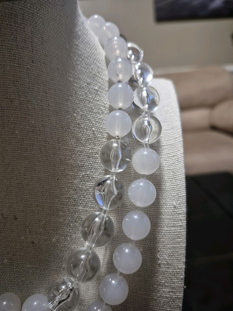 Clear And White Lucite Necklace. 34"
