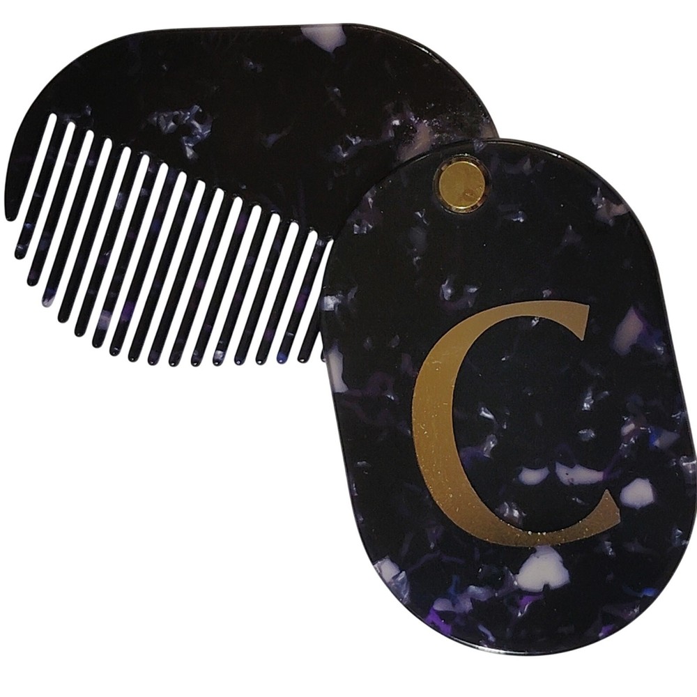 Compact Mirror & Comb – Monogram “C” – Foldable Accessory – 3.5"x2.375" Closed