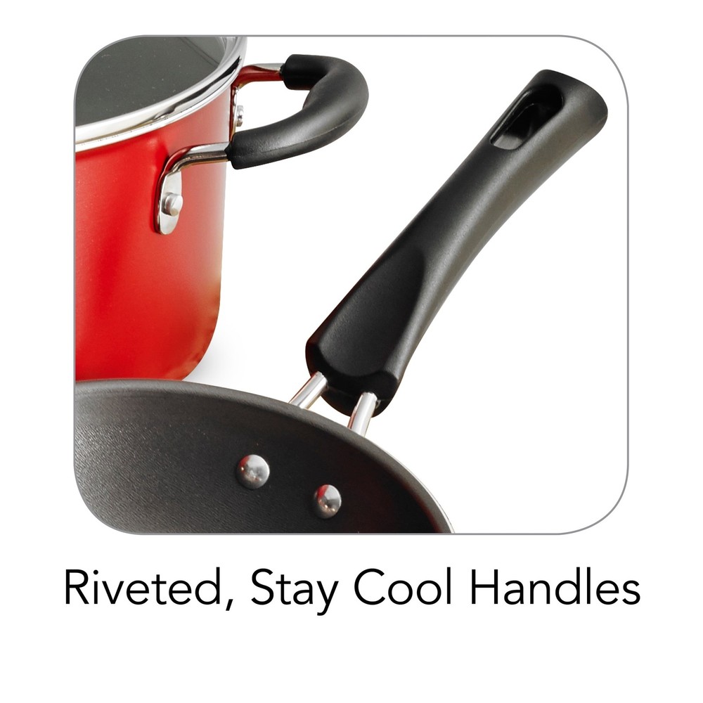 9-Piece Non-stick Cookware Set Stackable Riveted Handles for Everyday Cooking