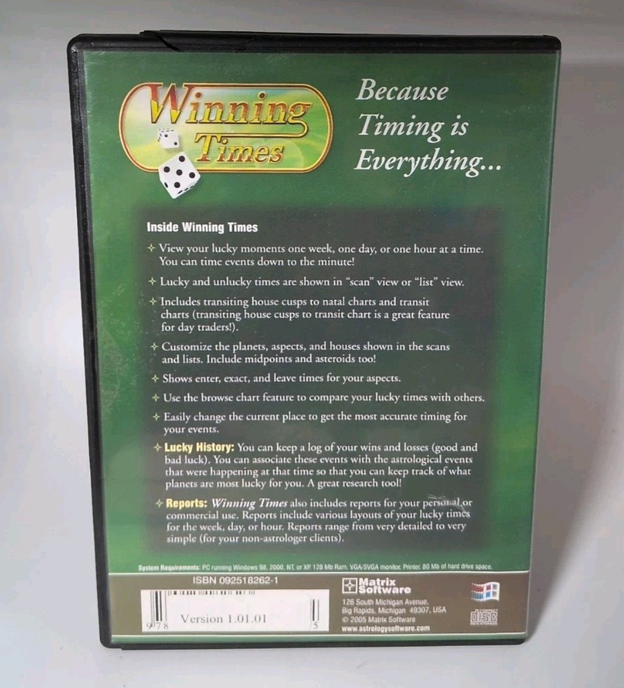 Winning Times Matrix Astrology Software PC CD-ROM Version 1.01.01 B507