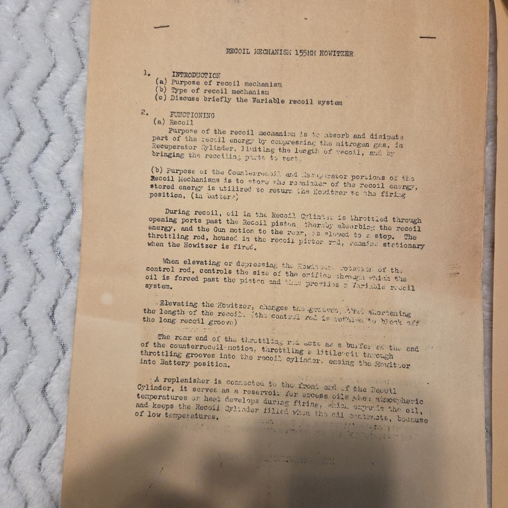 WW2 Navy Ship Document 155mm Howitzer Pertinent Data Sheet USMC