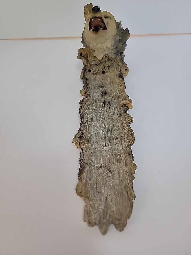 Resin Wolf Howling Wood Like Tree Incense Burner Holder