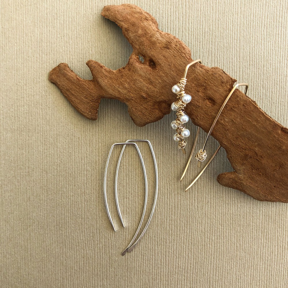 Hammered Earring Hook Sterling Silver, Threader Earring Hook Sterling Silver
