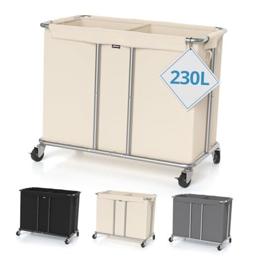 230L Rolling Laundry Hamper, 2-Section Laundry Basket with Wheels, 61 Gallons