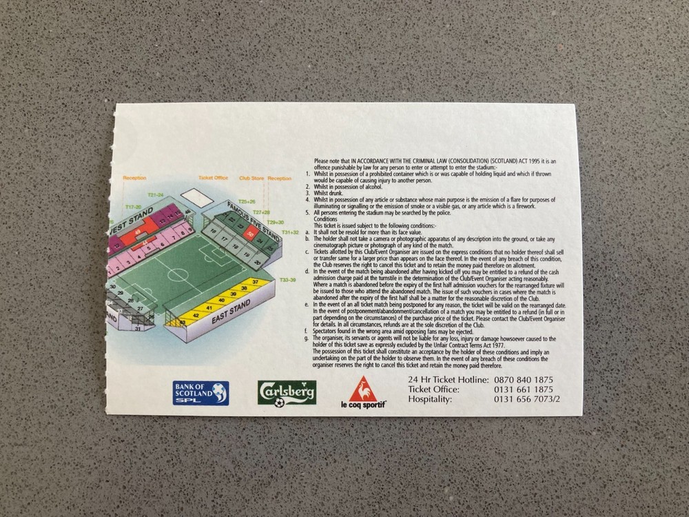 Hibernian v Aberdeen 2003-04 Match Ticket