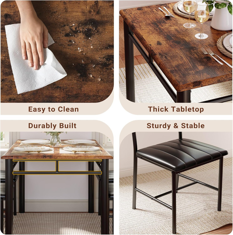 Dining Table Set for 4, Wood Kitchen Table with Upholstered Chairs for Kitchen R