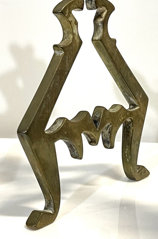 Antique Solid Brass Pair Of Fireplace Fire Dogs