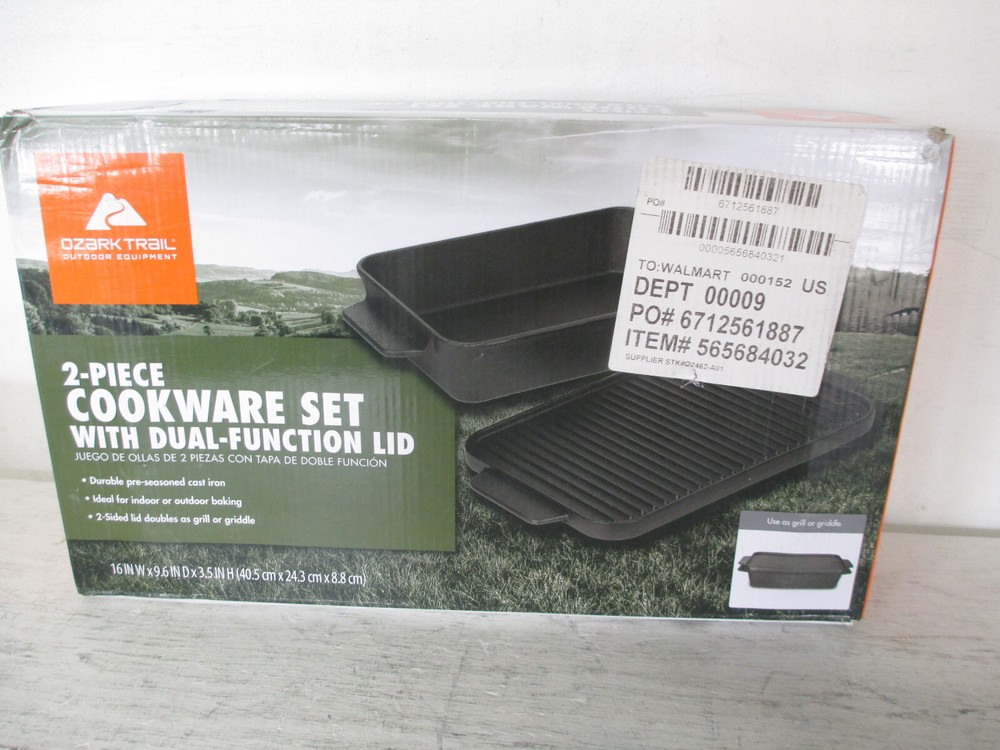 Ozark Trail 2 Piece Deep Pan Cast Iron Set with Dual Function Lid Cookware