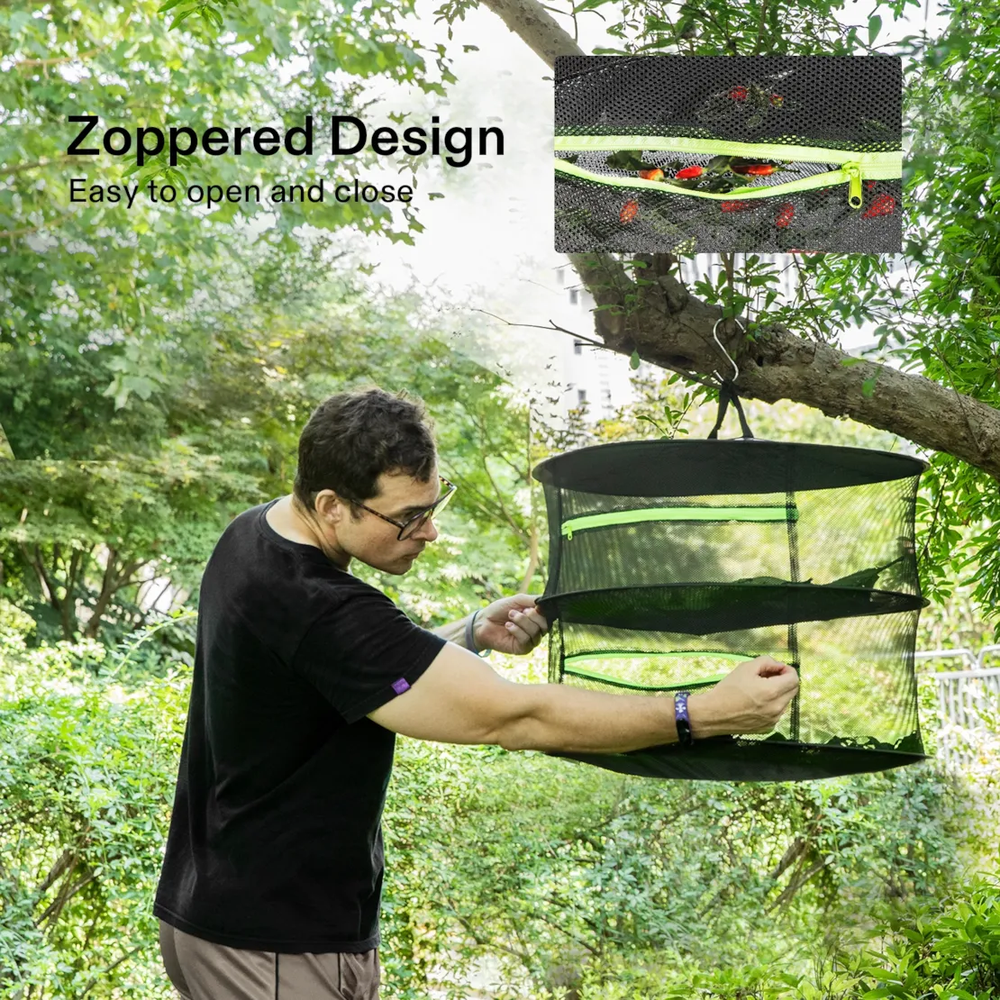 2ft - 2 Layer Hanging Herb Mesh Rack Foldable Drying Net with bag and hook