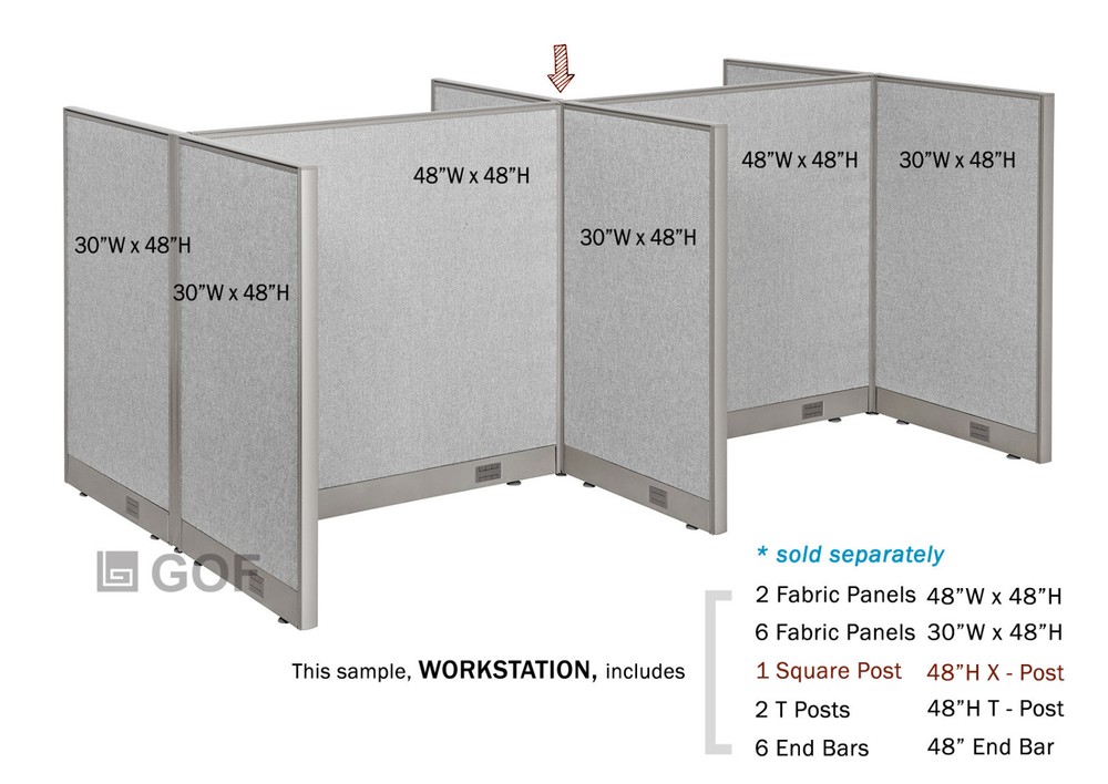 GOF X - Post Connector, 48" H for Office Partition, Panel