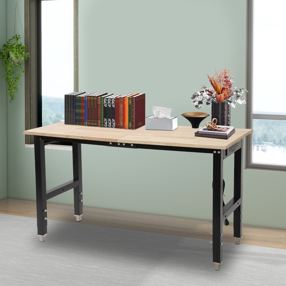 Height Adjustable Workbench, Workbench with Power Outlets, Heavy-Duty Work Table