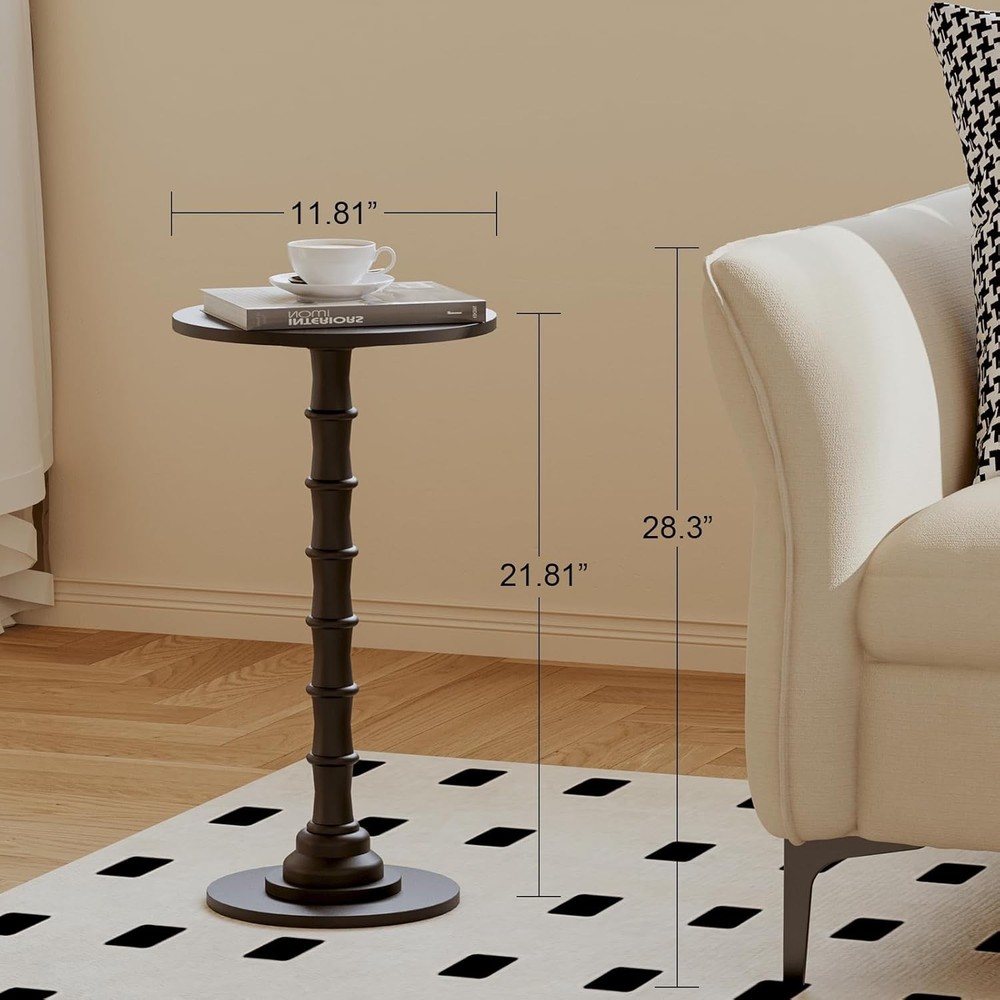 Round Side Table Modern Drink Table Small Spaces Small End Table W/ Solid Wood
