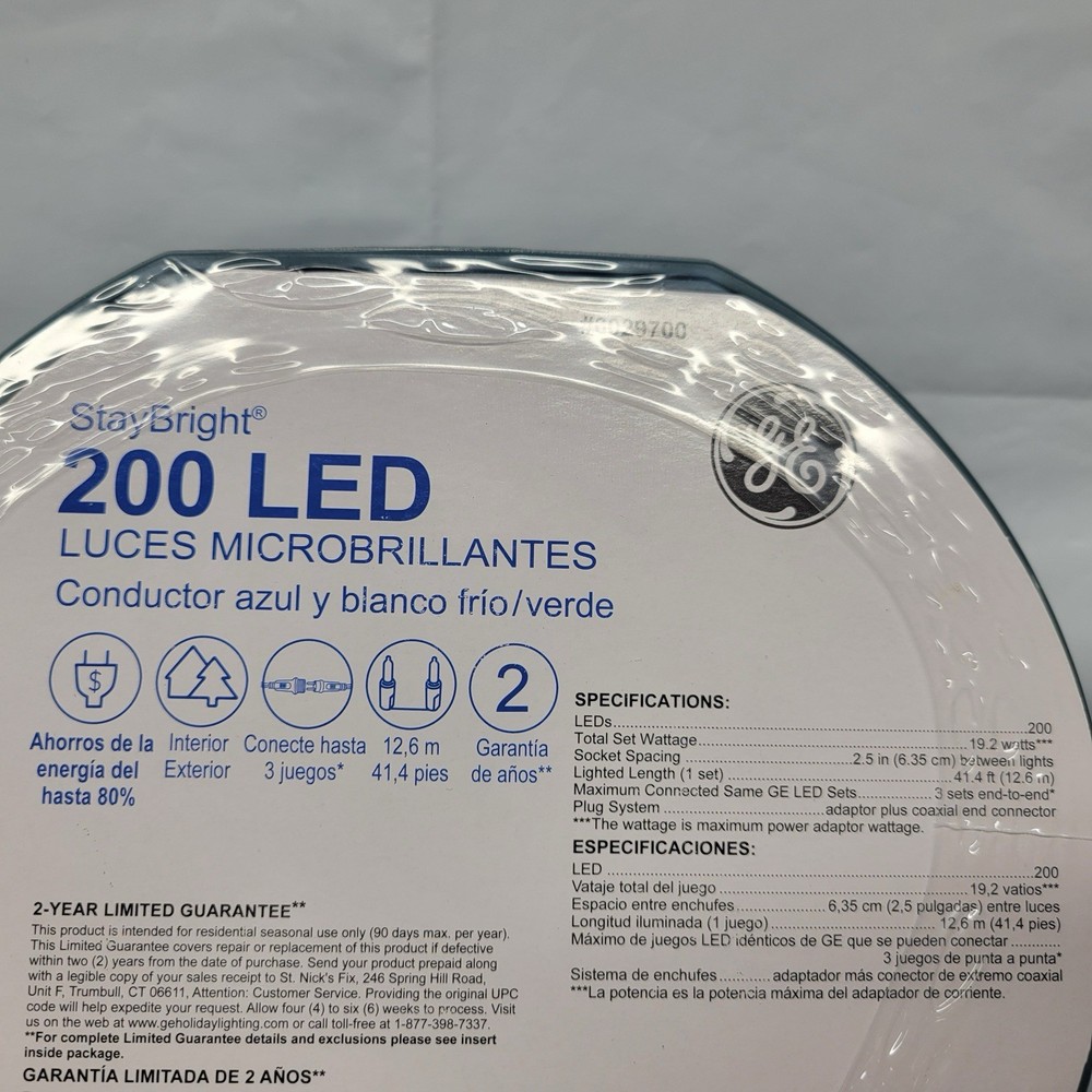 Ge Staybright 200 Micro Bright Blue & Cool White LED String Lights 41’ Holiday