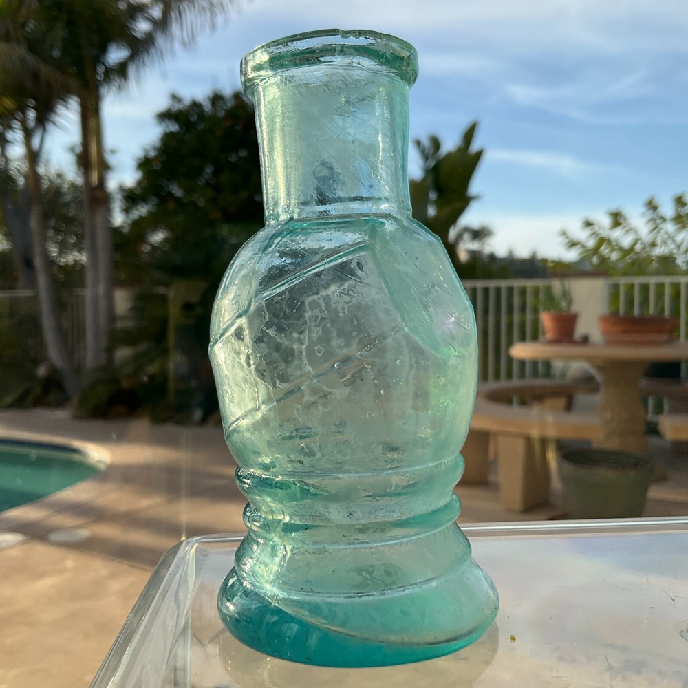 UNIQUE SHAPE RESTORFF & BETTMANN NY 1880s BOOT BLACKING BOTTLE HAND BLOWN
