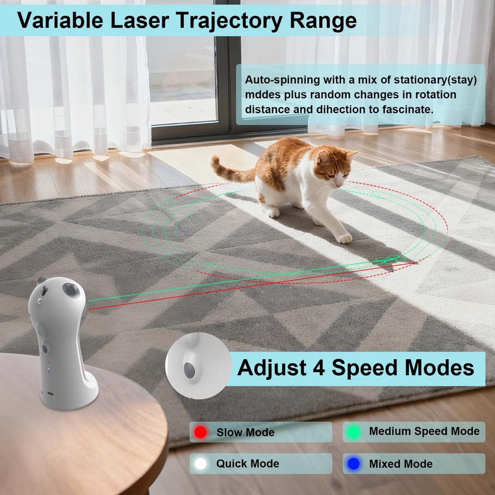 Motion-Activated Automatic Cat , Unique Double Light Green&Red, 4 Speed Modes...