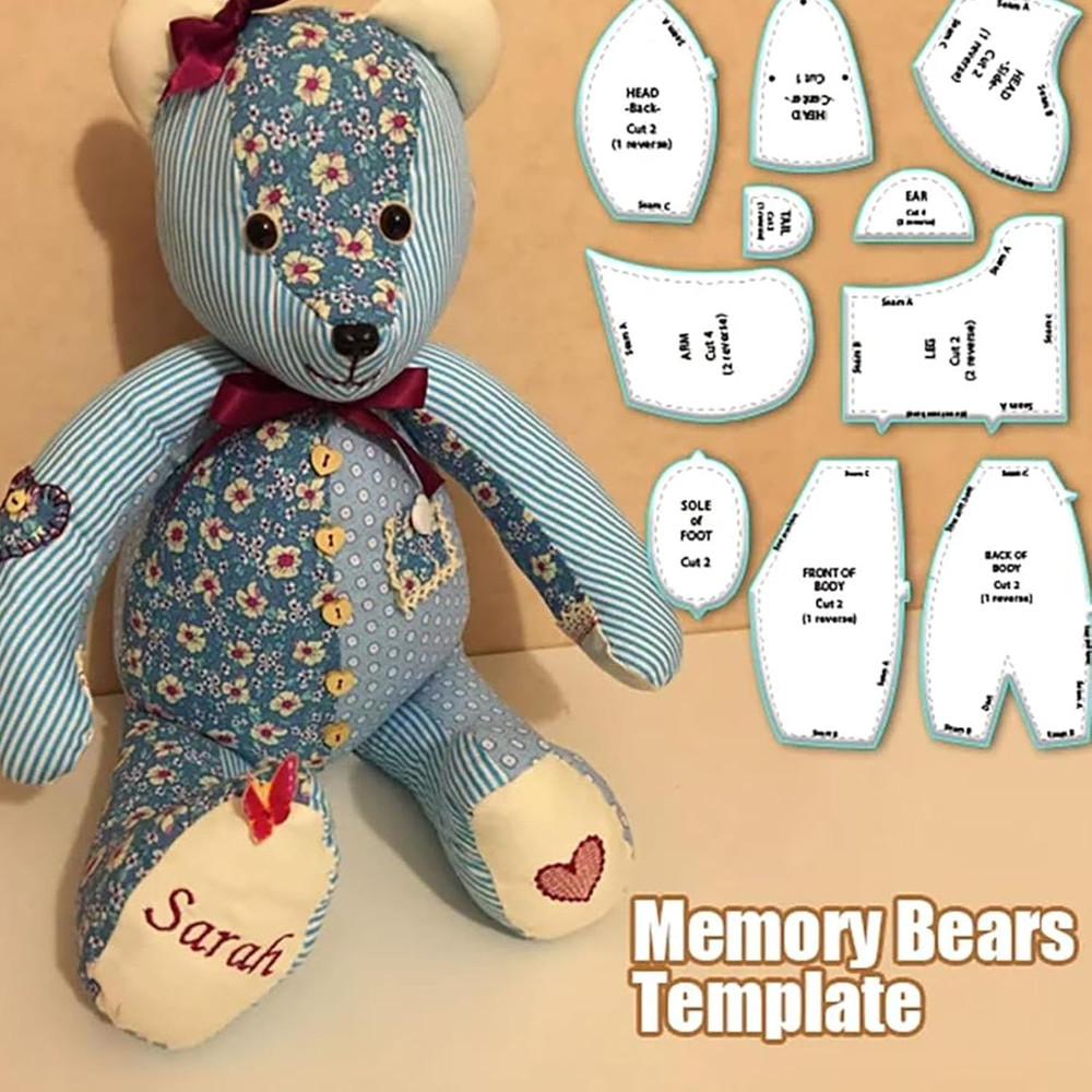 30 Pcs Memory Bear Sewing Patterns Template Set with Rulers for Beginners
