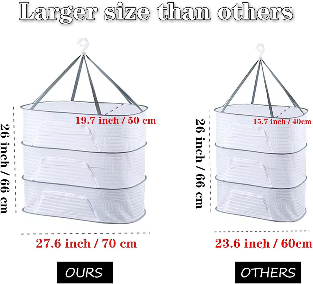 Hanging Drying Net Herb Drying Rack Foldable Fish Mesh Rack Net Large 3 Layer