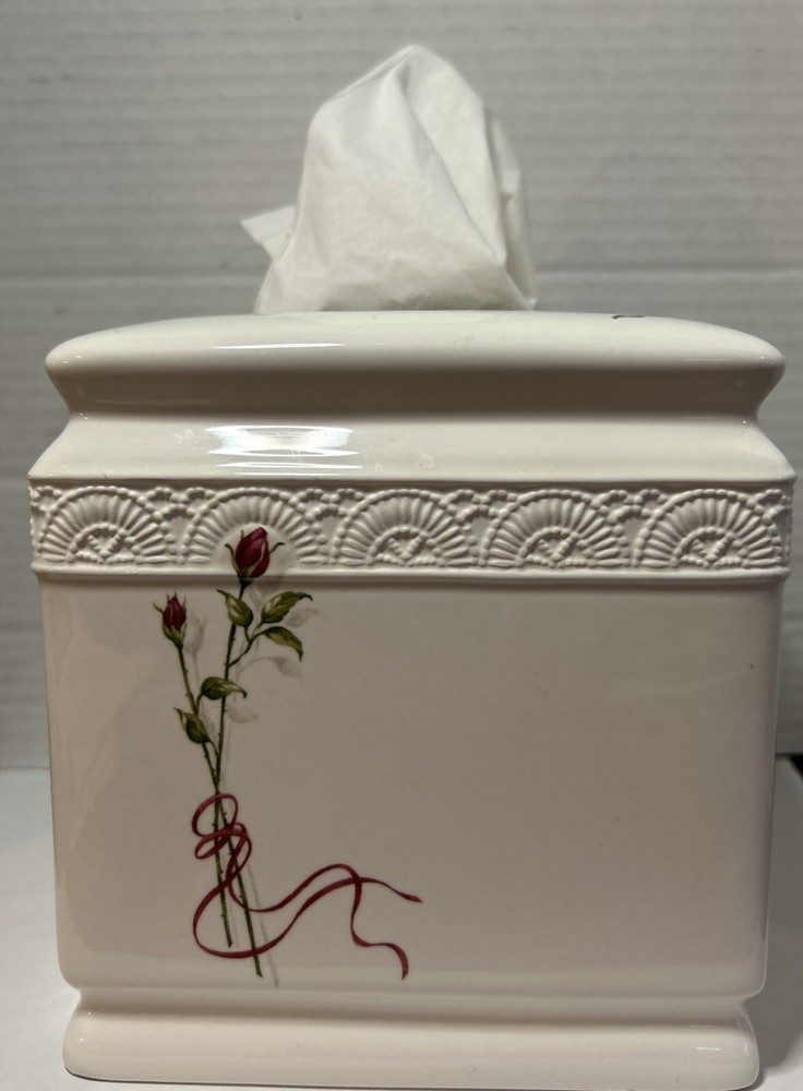 CROSCILL CHAMBORD CERAMIC Rose TISSUE HOLDER