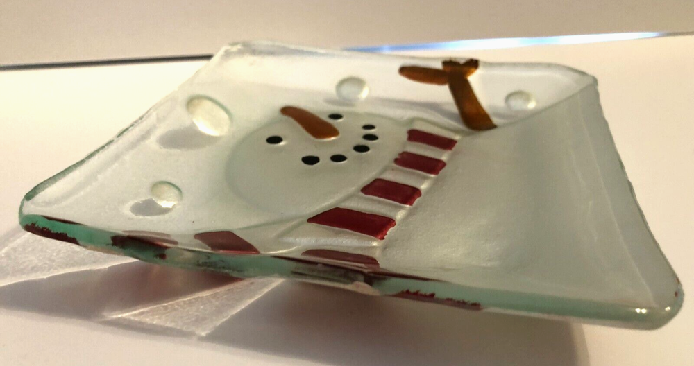 Glass Square Decorative Snowman Dish Christmas