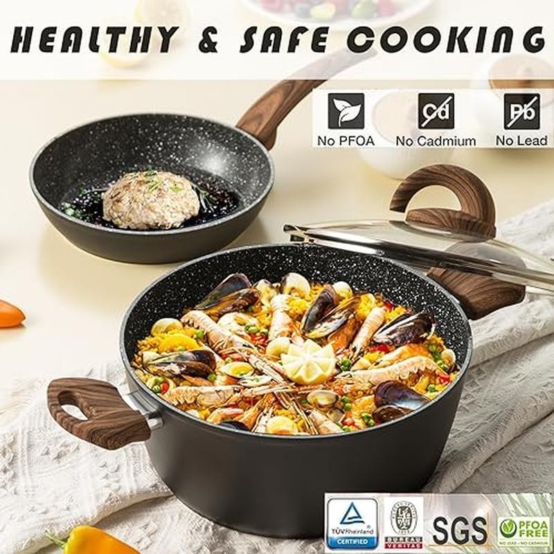 Non-Stick Ceramic Cookware Set Induction Pots & Pans Kitchen Cooking Utensils US
