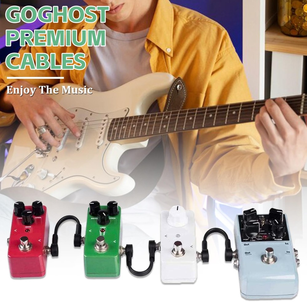 GOGHOST 3FT Guitar Patch Cables, 1/4" TS Right Angle Effect Pedal 3 FT, Black